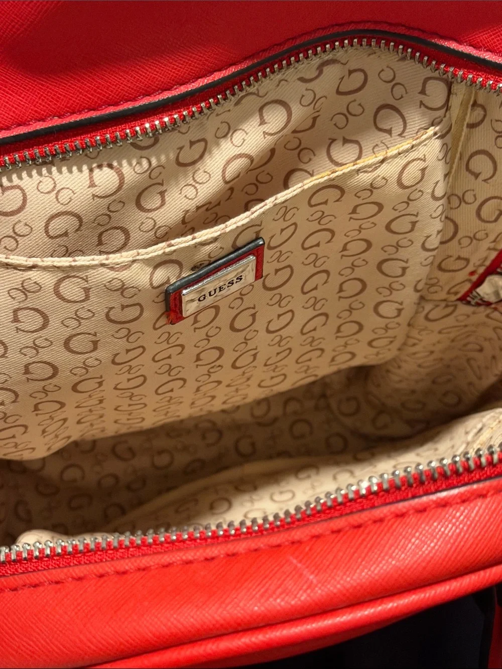 GUESS Red Mini Backpack with Front Zip Pocket